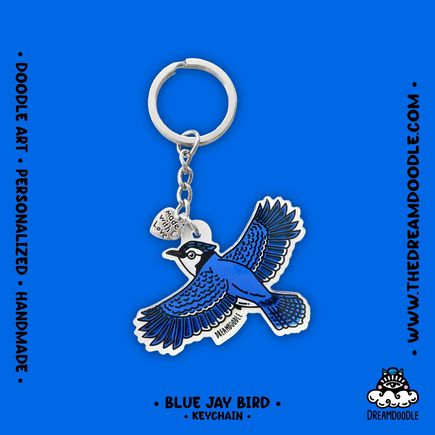 Blue Jay Bird Keychain