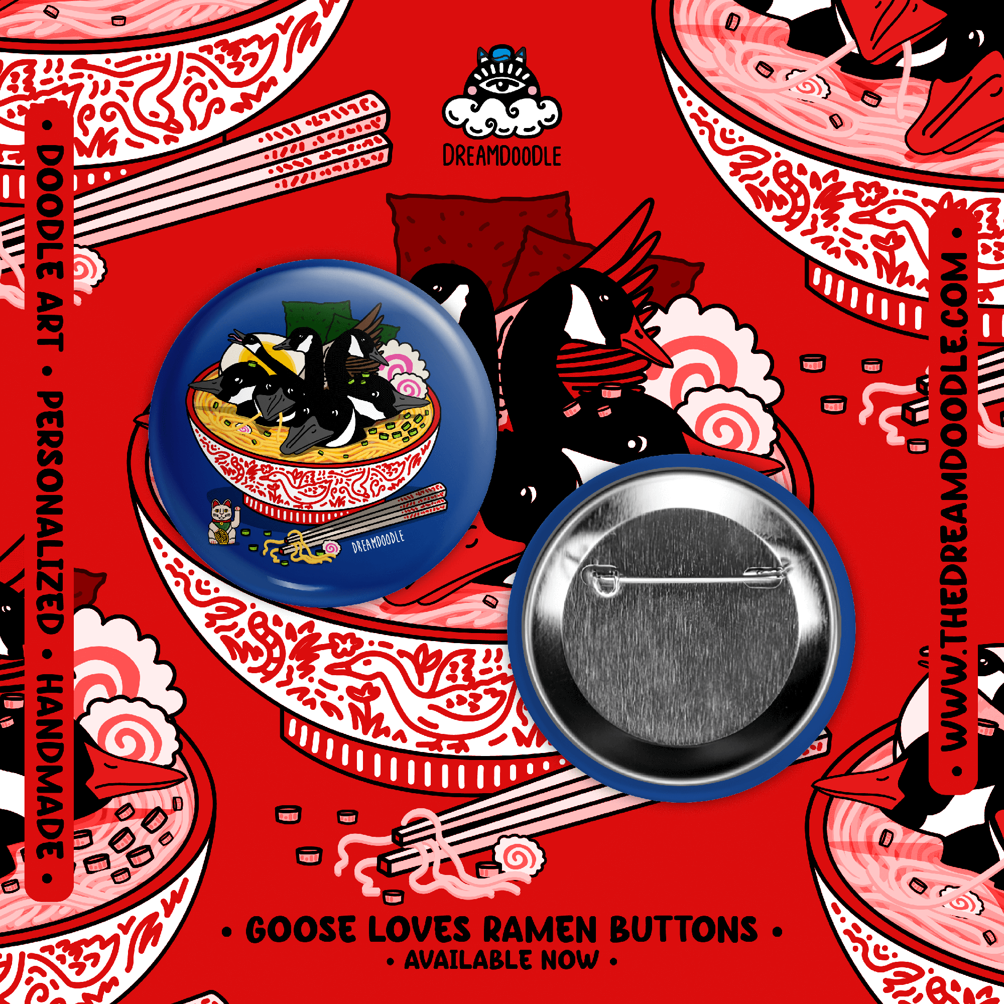 Goose Loves Ramen π Round Buttons - Image 2