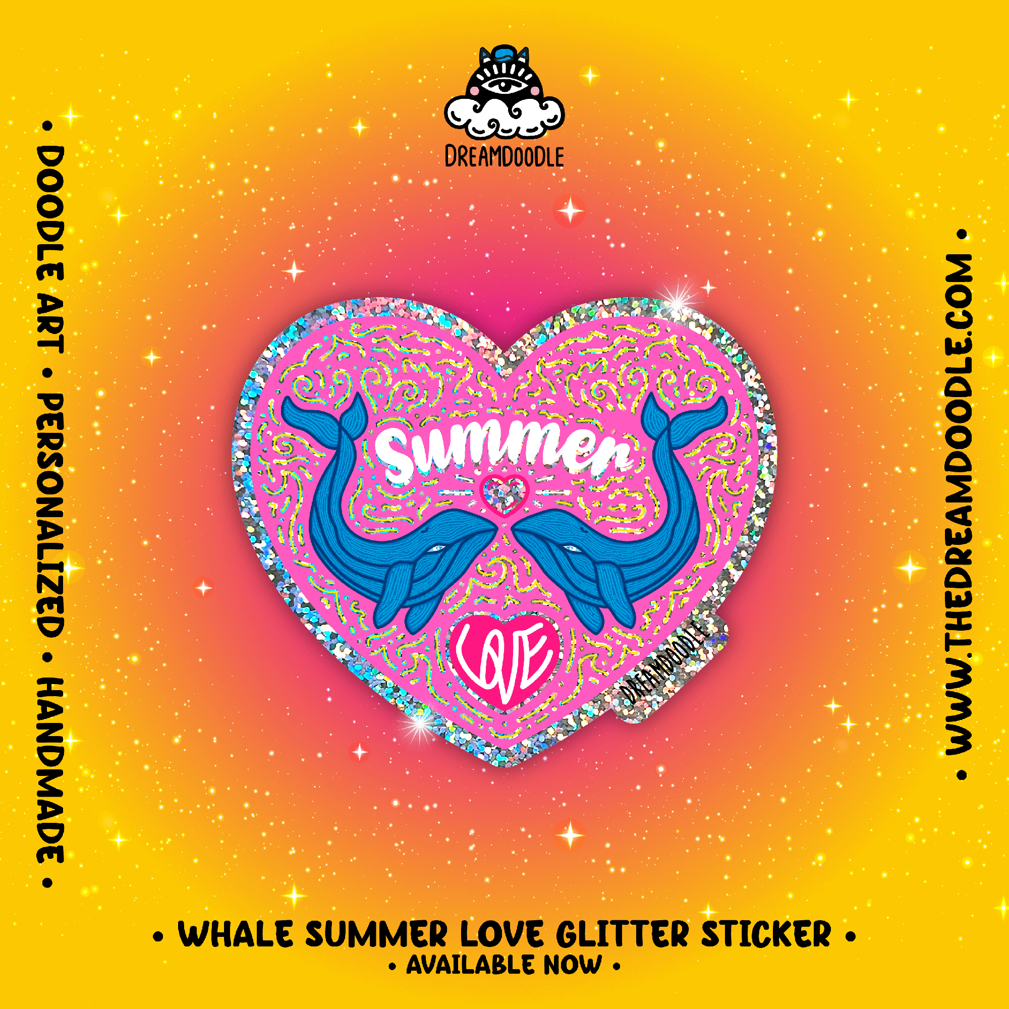 Whale Summer Love Glitter Sticker