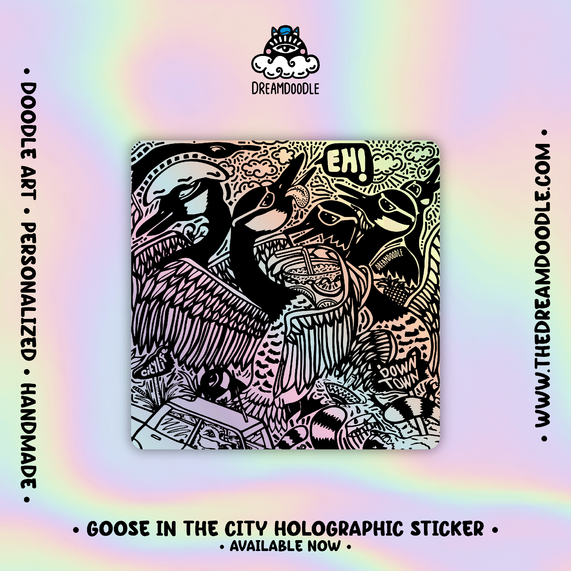 Goose in the city Holographic Sticker